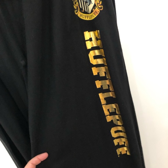 Harry Potter 2XLT hufflepuff Men's  Black Lounge Pants gold 0801 - Picture 8 of 11